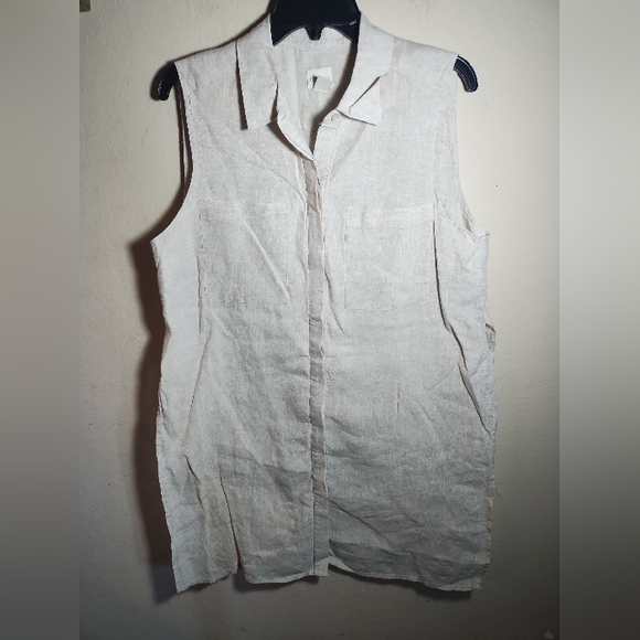 Chicos Linen Tunic Top Lagenlook Minimalist Boho Long Tunic - Picture 1 of 16